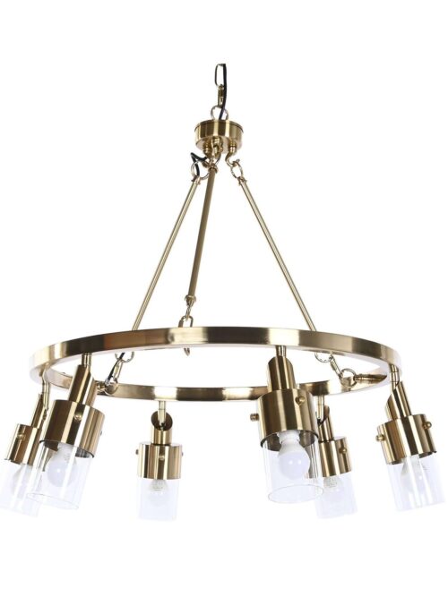 Lampadario da Soffitto in Metallo Dorato e Cristallo 6 Luci