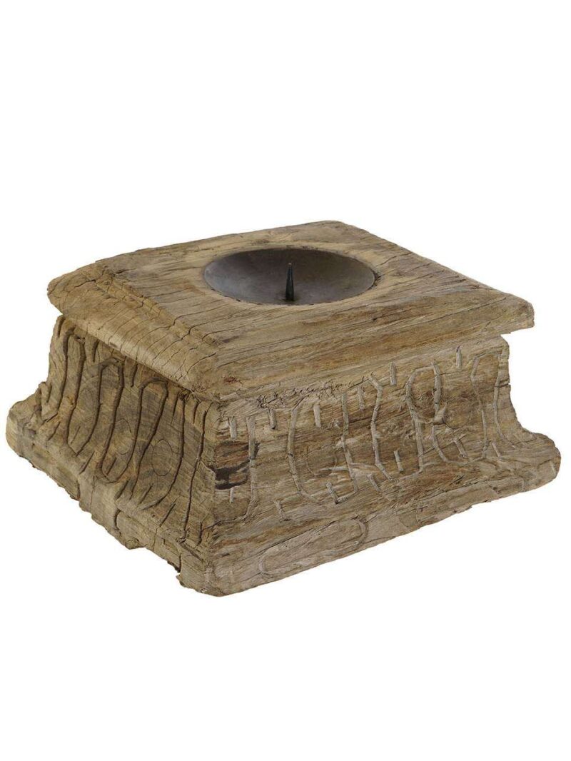 Antico Portacandela In Legno Naturale Riciclato