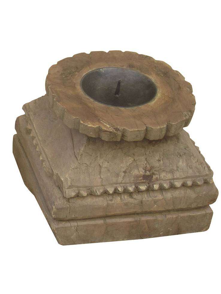 Antico Portacandela In Legno Naturale Riciclato
