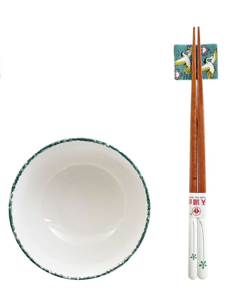 Set Sushi 6 Pezzi In Porcellana E Bacchette Legno-Verde 25X25