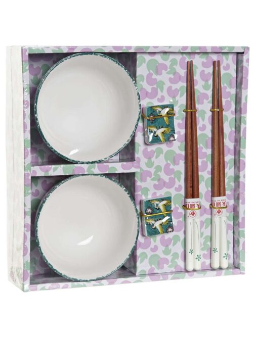 Set Sushi 6 pezzi in Porcellana e Bacchette Legno-Verde 25x25