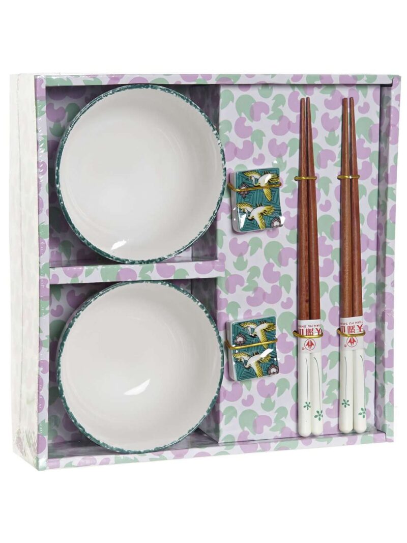 Set Sushi 6 Pezzi In Porcellana E Bacchette Legno-Verde 25X25