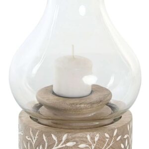 Portacandela in Legno Naturale di Mango Decorato con Cristallo