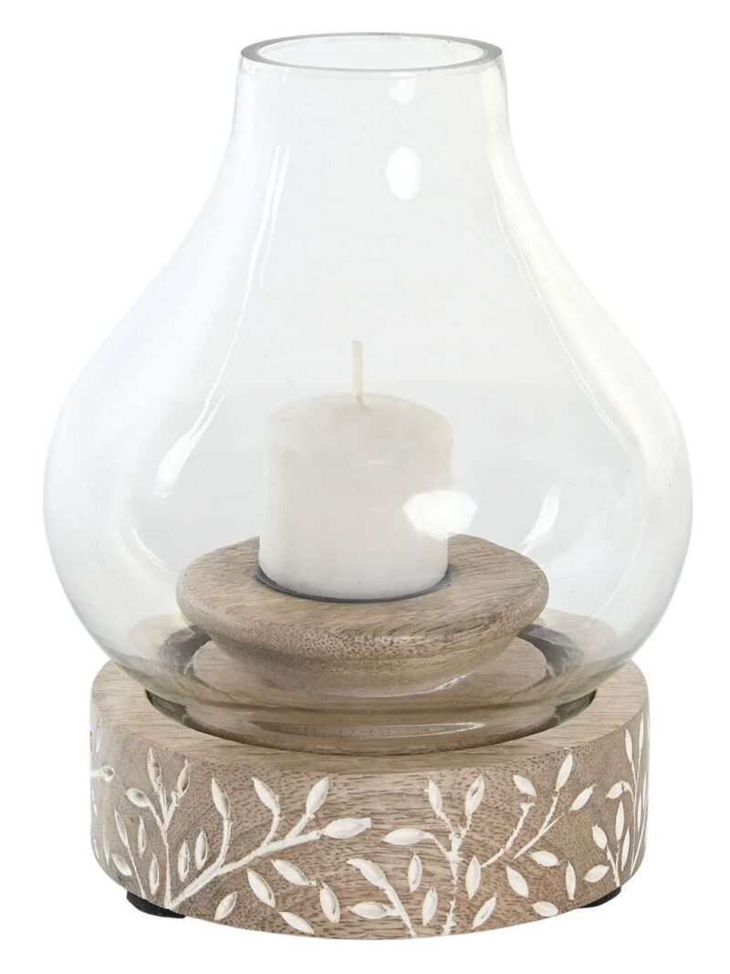 Portacandela In Legno Naturale Di Mango Decorato Con Cristallo