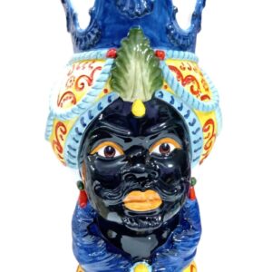 Vaso Testa di Uomo Mori Siciliani Dipinta a Mano in Ceramica
