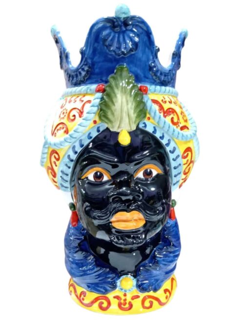 Vaso Testa di Uomo Mori Siciliani Dipinta a Mano in Ceramica