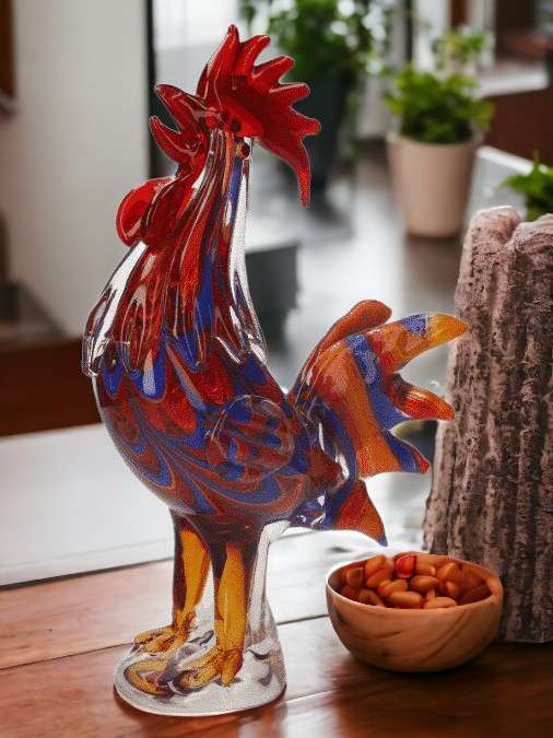 Gallo Decorativo In Vetro Hand Made: Un'Elegante Aggiunta Per I Tuoi Interni!