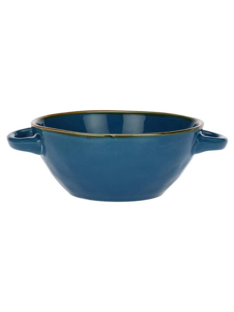 Ciotola Zuppa Ceramica Blu Avio Con Manici