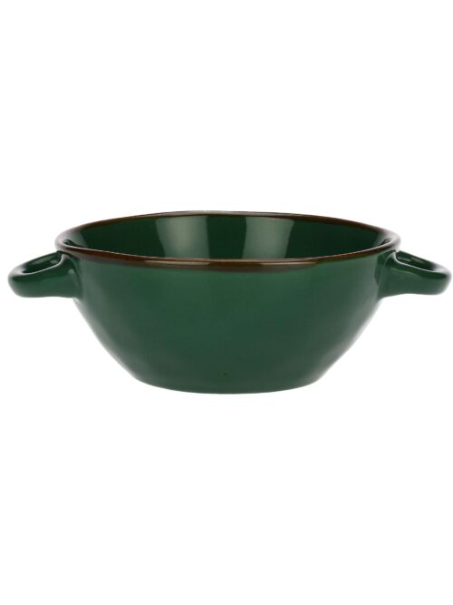 Ciotola Zuppa Ceramica Verde Bosco con Manici