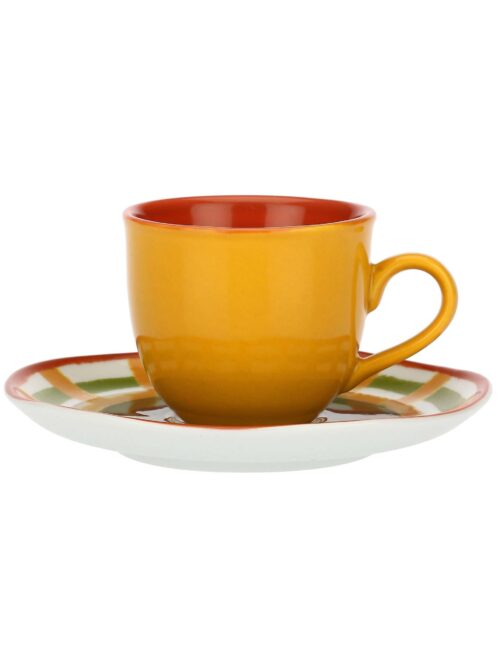 Tazzine Caffè Con Piattino Gialle Cottage Rose E Tulipani