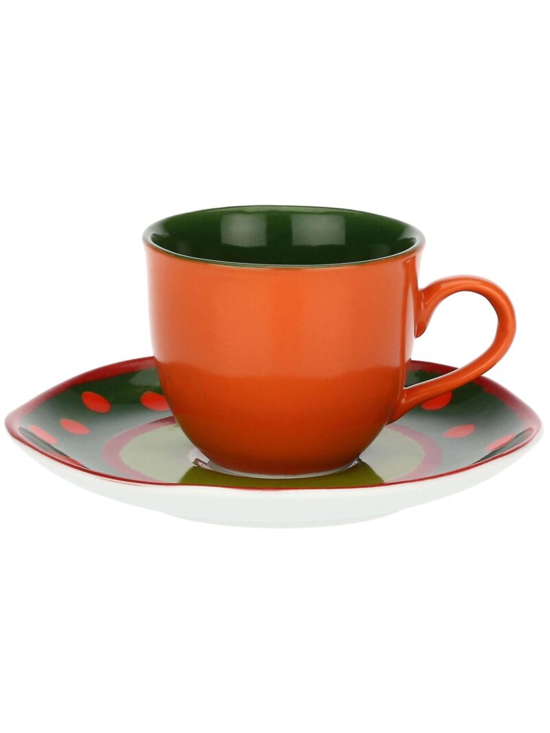 Tazzine Caffè Con Piattino Rosse Cottage Rose E Tulipani