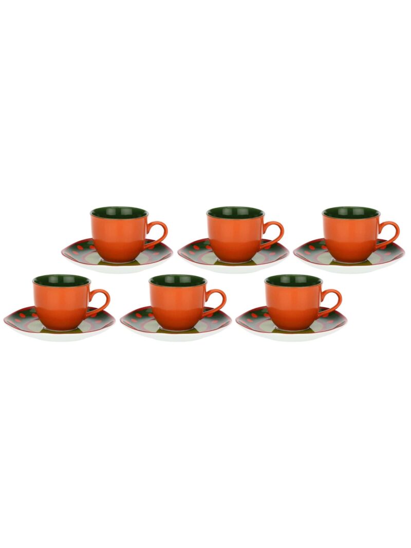 Tazzine Caffè Con Piattino Rosse Cottage Rose E Tulipani