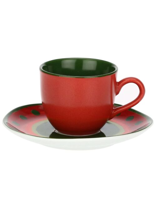 Tazzine Caffè con Piattino Rosso S Cottage Rose e Tulipani