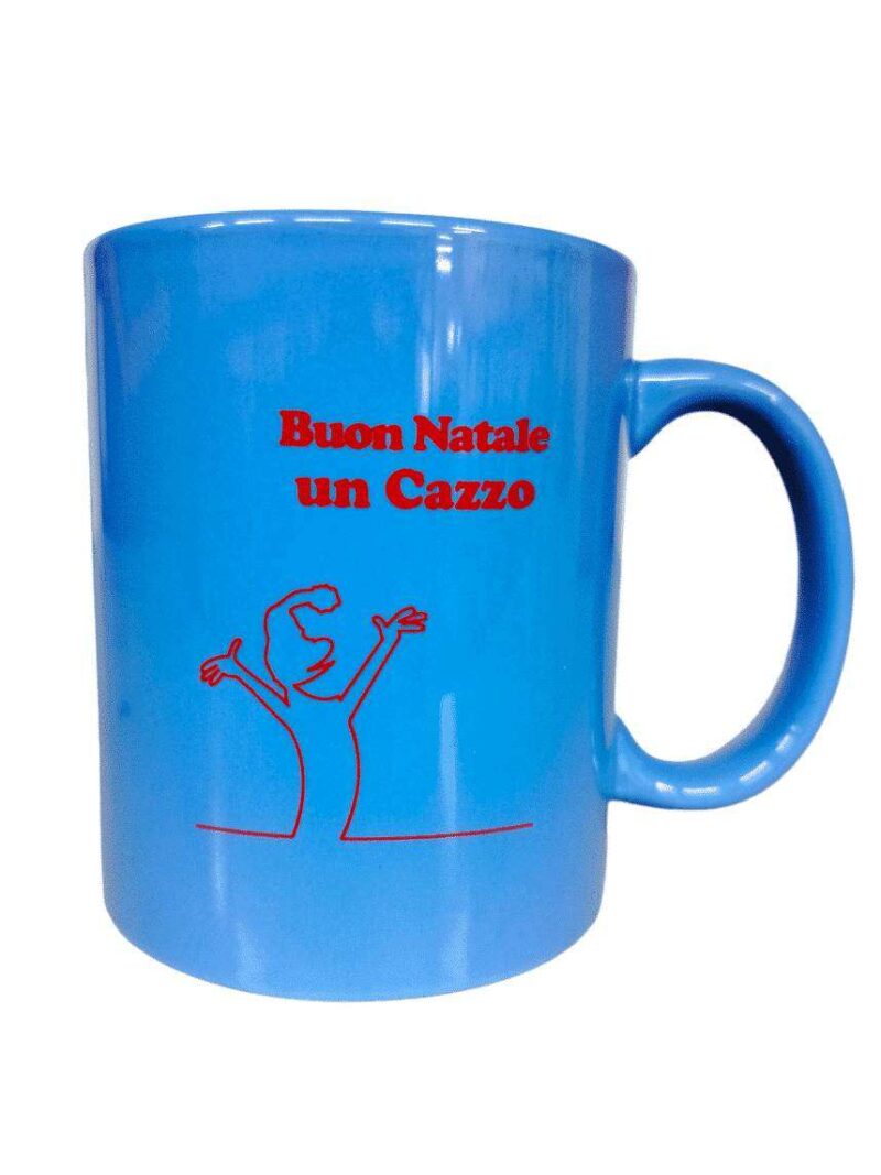 Tazza Mug Buon Natale Un Cazzo Con Manico Azzurro