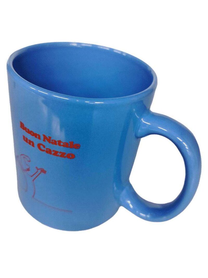 Tazza Mug Buon Natale Un Cazzo Con Manico Azzurro