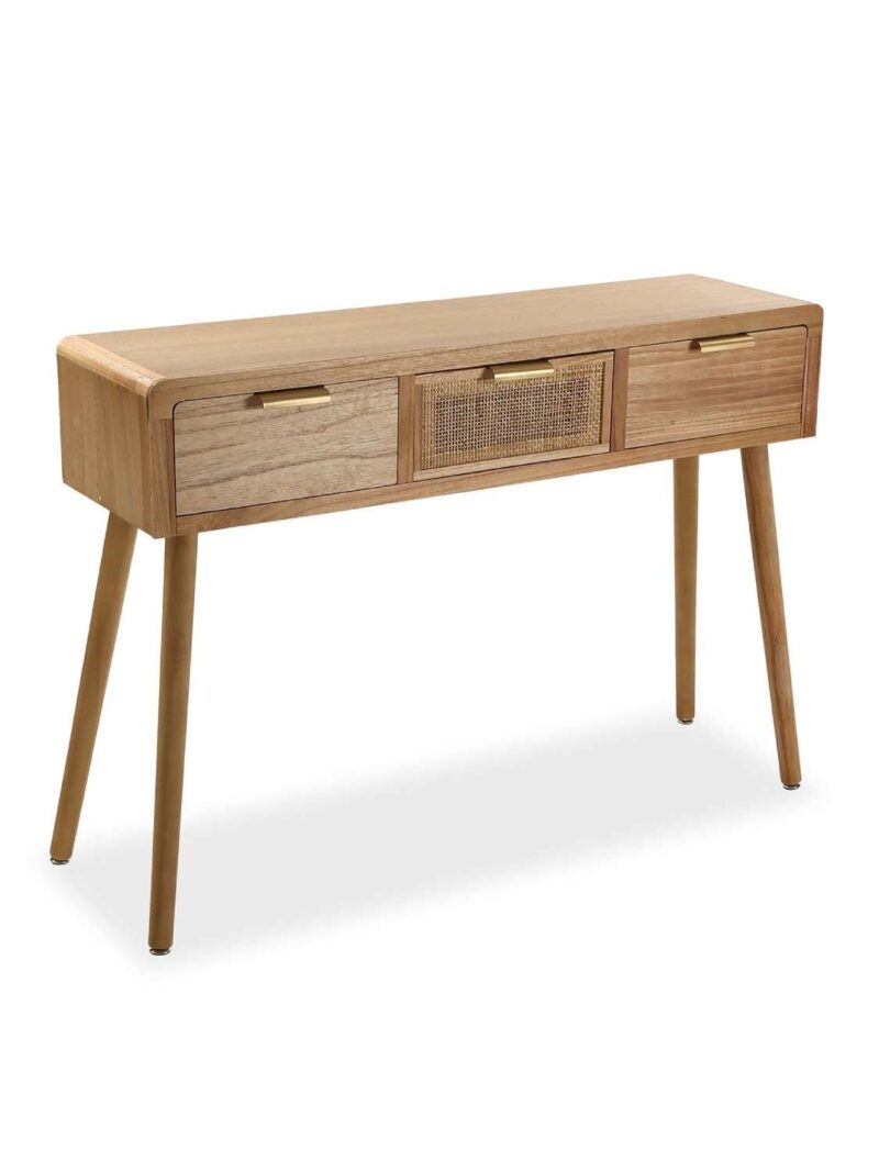 Consolle 3 Cassetti In Rattan E Legno