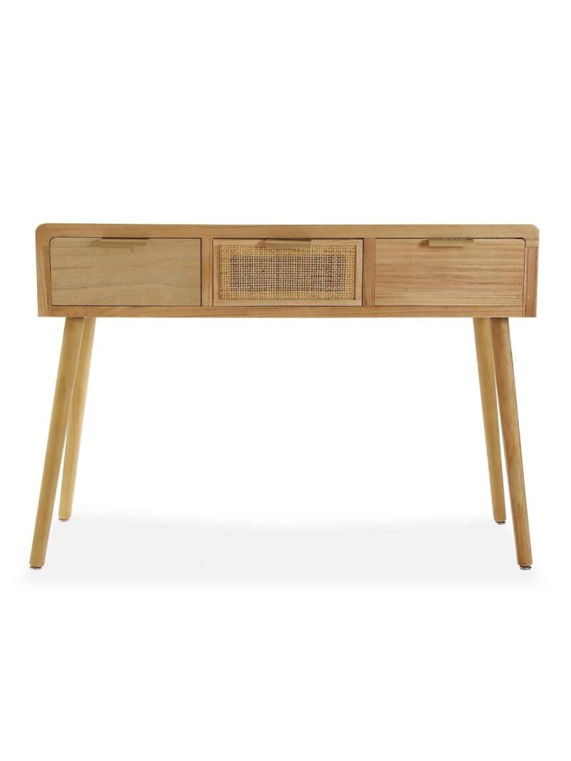 Consolle 3 Cassetti In Rattan E Legno