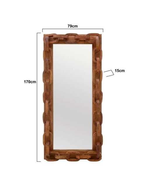 Specchio da Parete Cornice Catena in Legno Naturale