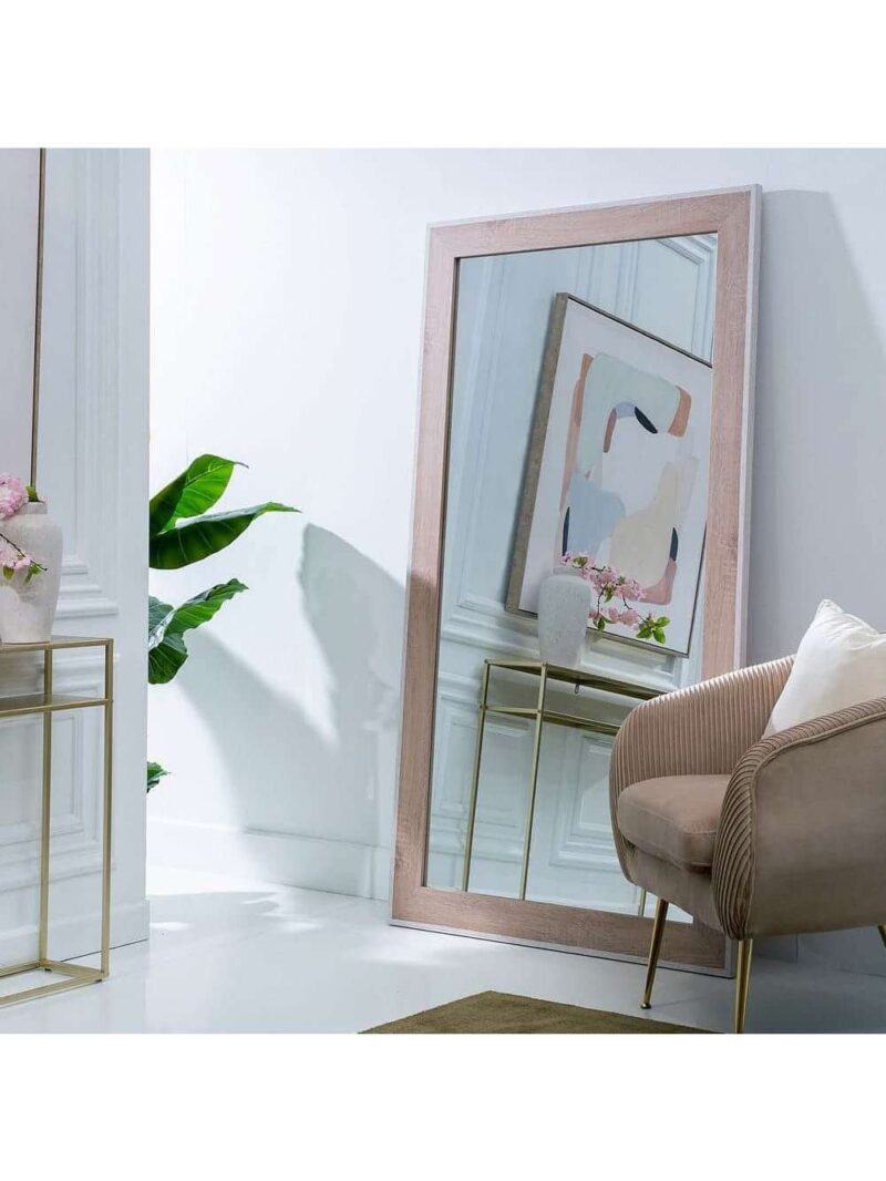 Specchio Grande Da Parete Legno Naturale Con Bordo Bianco