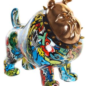 Decorazione in Resina Cane Bulldog Multicolor con Testa Dorata