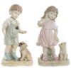 Decorazione In Resina Bimbo Con Cane E Bimba Con Gatto