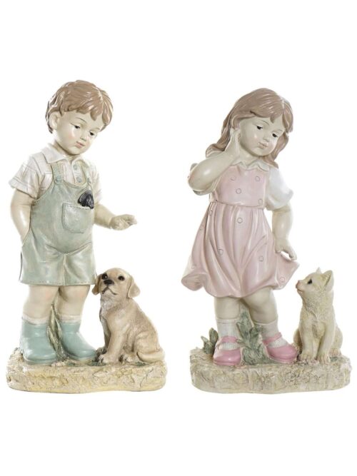 Decorazione in Resina Bimbo con Cane e Bimba con Gatto