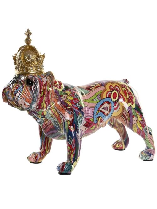 Decorazione in Resina Cane Bulldog Incoronato Re Multicolore