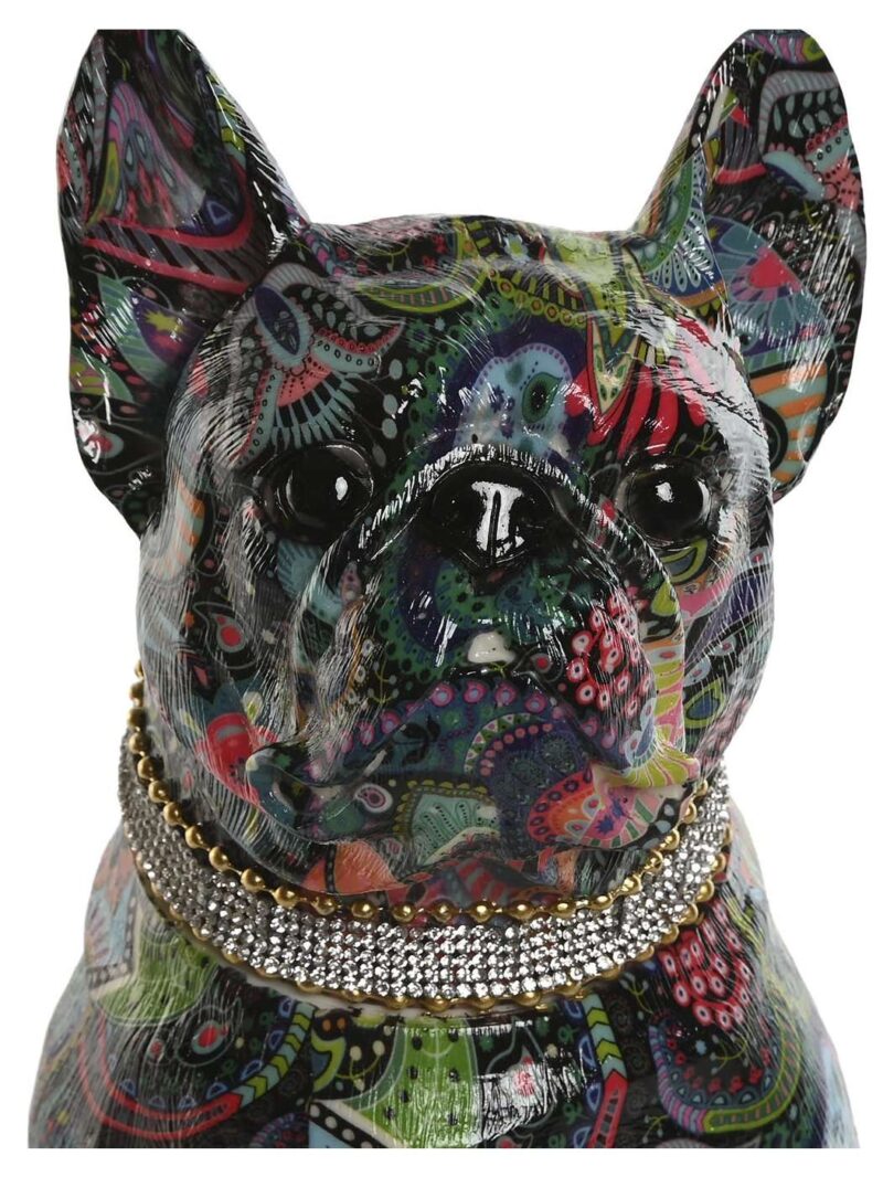 Decorazione In Resina Cane Bulldog Nero Multicolore Seduto