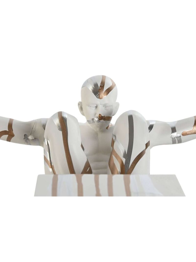 Scultura Uomo Nudo Platinato Accovacciato Su Piedistallo
