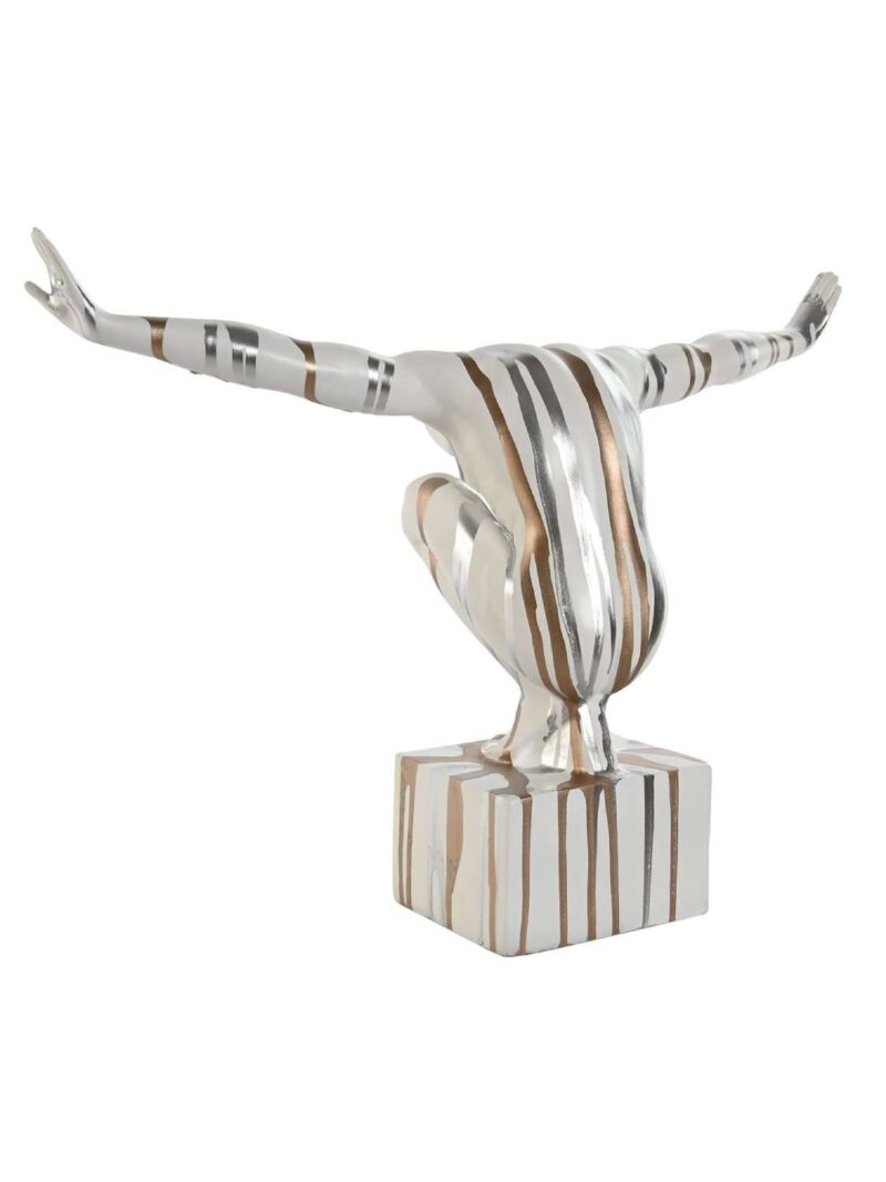 Scultura Uomo Nudo Platinato Accovacciato Su Piedistallo