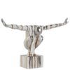 Scultura Uomo Nudo Platinato Accovacciato Su Piedistallo