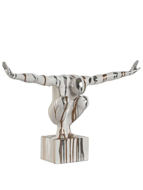Scultura Uomo Nudo Platinato Accovacciato su Piedistallo