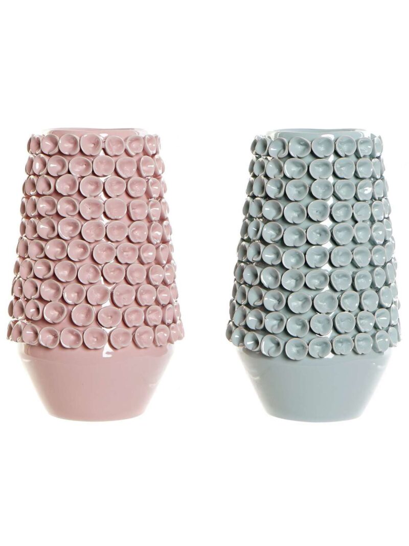 Vaso In Gres Porcellana Con Rilievi Applicati H27Cm