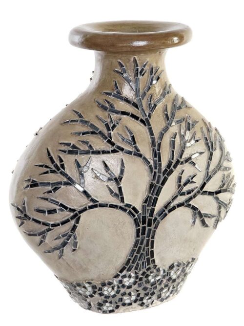 Vaso in Terracotta Beige con Albero Decorato in Cristalli di Vetro Colorato