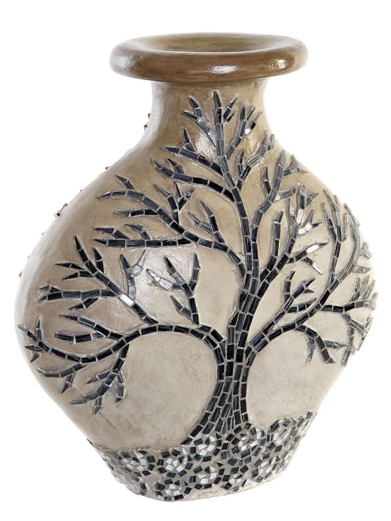 Vaso In Terracotta Beige Con Albero Decorato In Cristalli Di Vetro Colorato