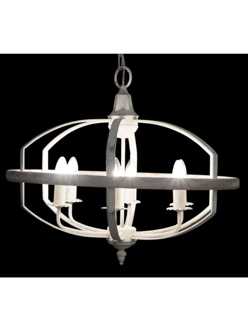 Lampadario da Soffitto in Abete e Metallo Sbiancato