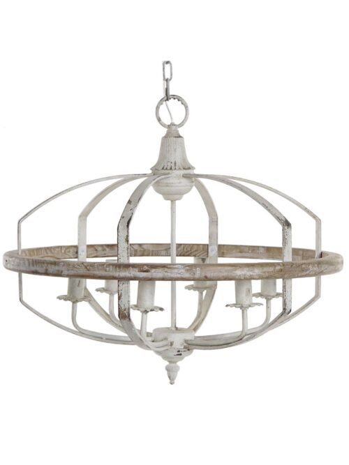 Lampadario da Soffitto in Abete e Metallo Sbiancato