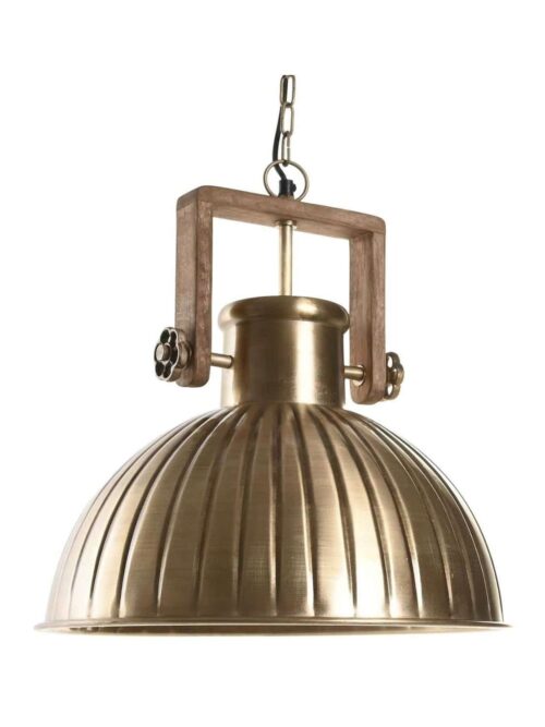 Lampadario da Soffitto in Metallo Bronzato e Legno di Mango