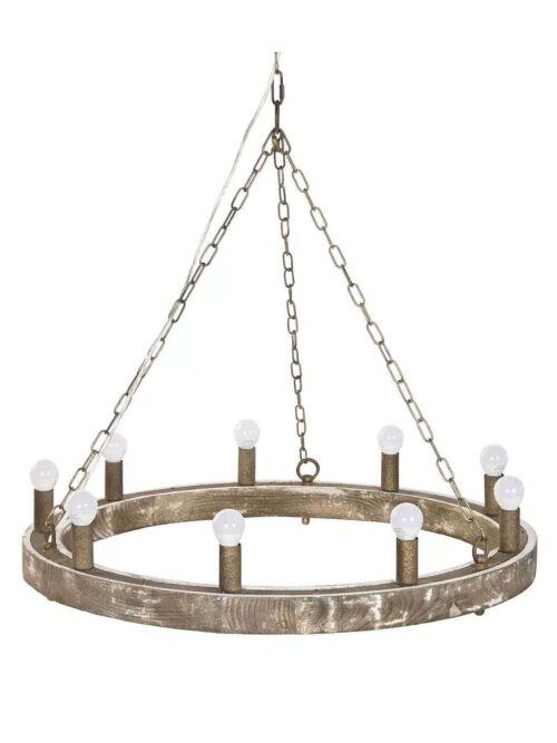 Lampadario da Soffitto Vintage in Abete e Metallo Invecchiato