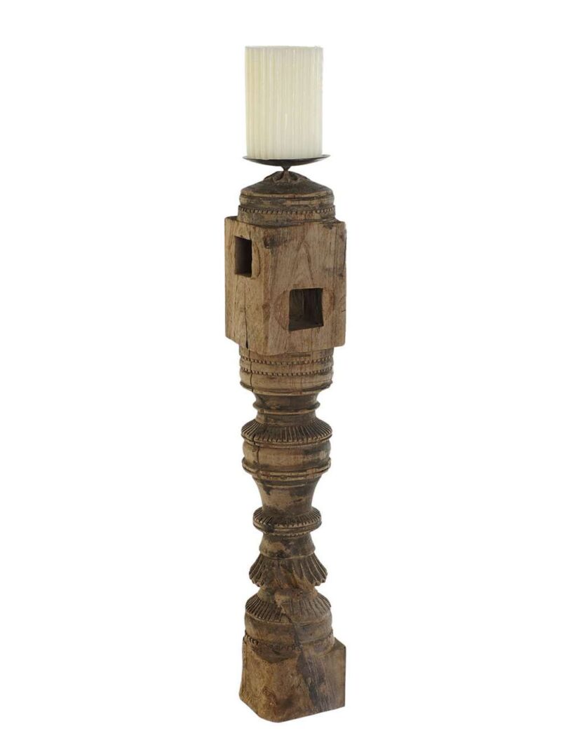 Antico Portacandela In Legno Naturale