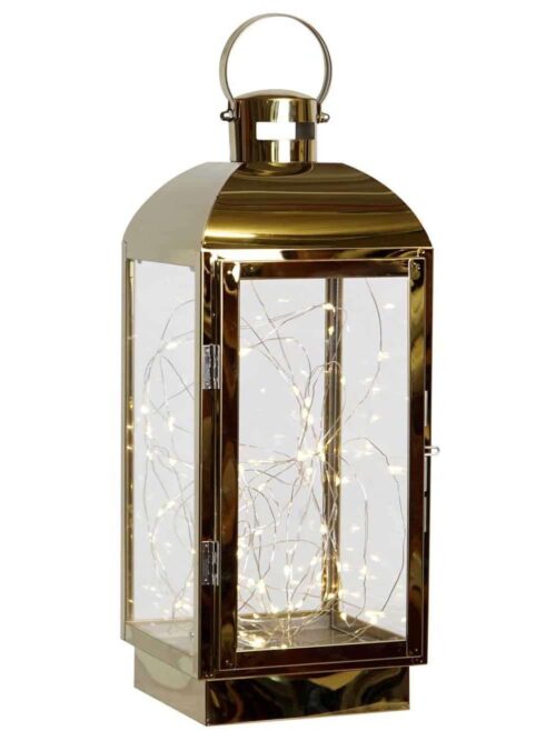 Lanterna Decorativa Metallo Oro Illuminata