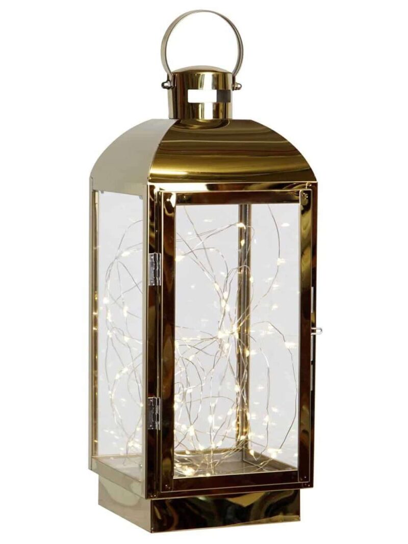 Lanterna Decorativa Metallo Oro Illuminata