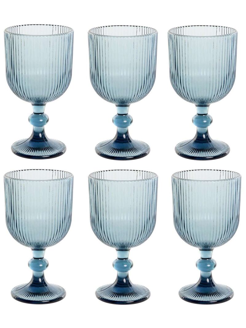 Set Di 6 Bicchieri In Cristallo Grattato Colore Azzurro