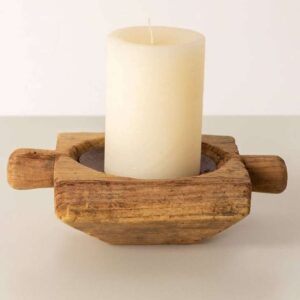 Antico Portacandela Kiliwa in Legno Naturale Riciclato