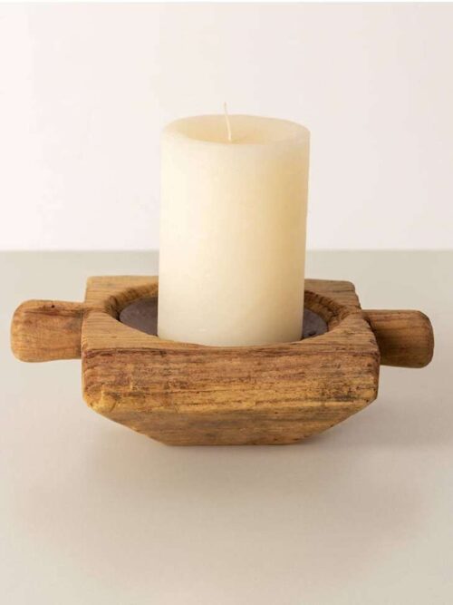 Antico Portacandela Kiliwa in Legno Naturale Riciclato