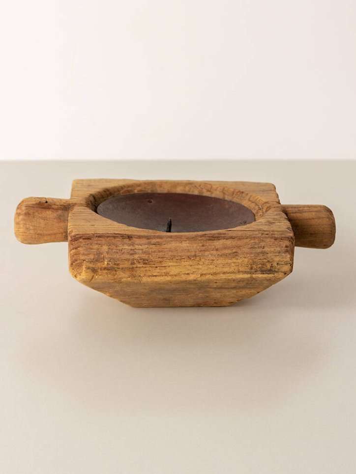 Antico Portacandela Kiliwa In Legno Naturale Riciclato