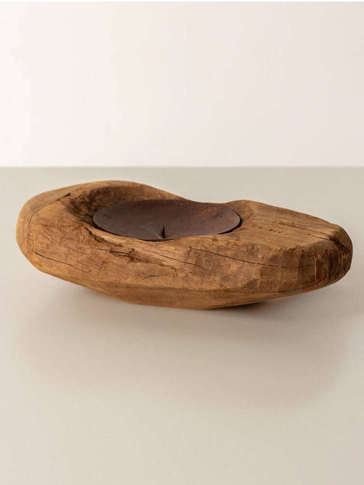 Antico Portacandela Kiliwa In Legno Naturale Riciclato