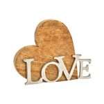 Decorazione Cuore in Legno Naturale con Scritta LOVE in Metallo