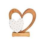 Decorazione Doppio Cuore in Legno di Mango Marrone e Bianco