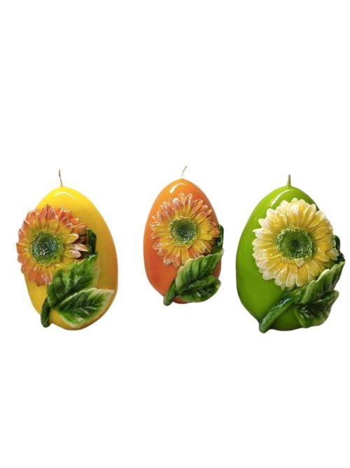 Candela a Forma di Uovo Medio con Gerbera h15 cm